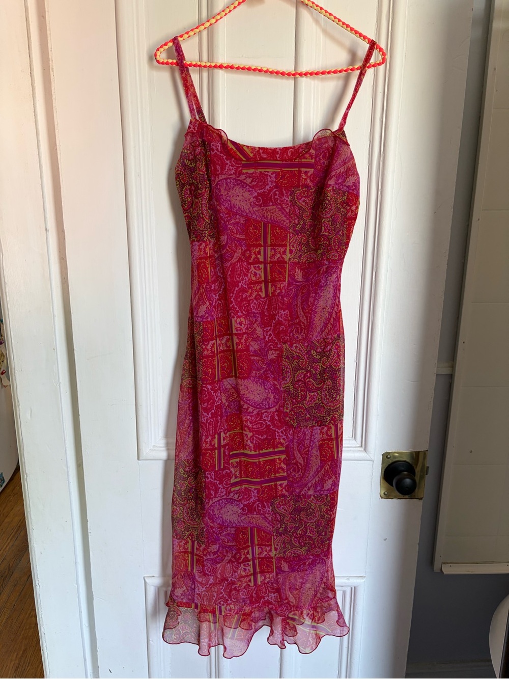 Y2k Vintage Pink Midi Dress with Ruffle Hem